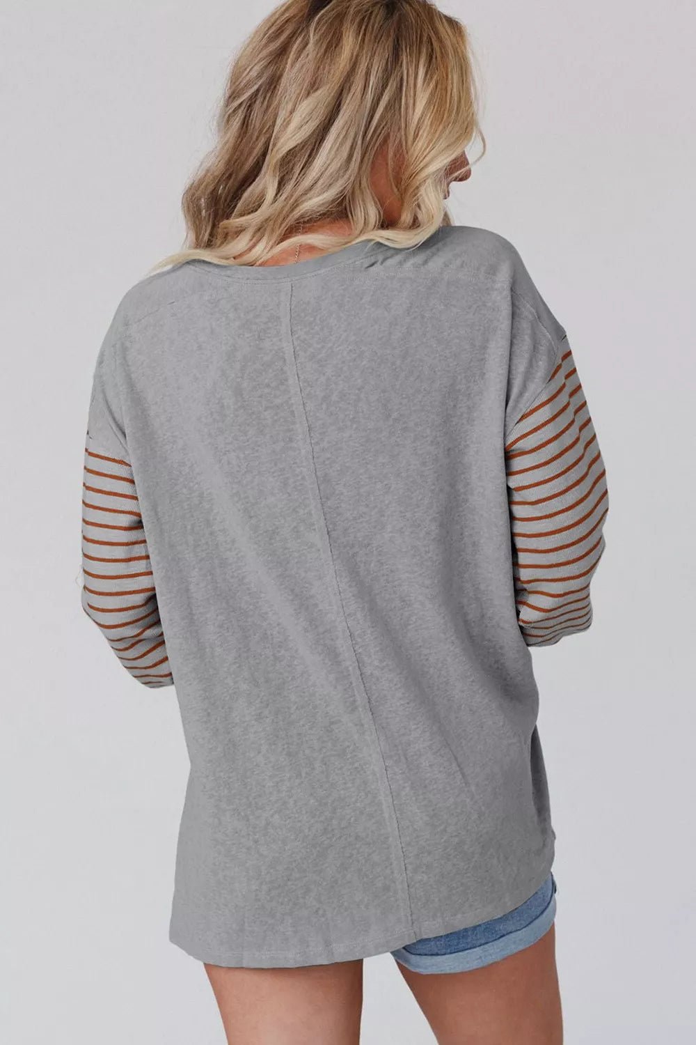 Colorblock Striped Bishop Sleeve Top - PBNJ FASHIONS