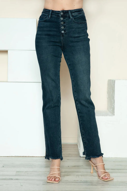 Judy Blue Full Size Button Fly Hem Destroy Straight Jeans - PBNJ FASHIONS