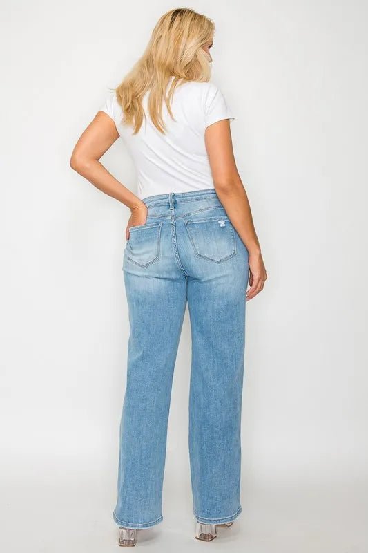 bytos Full Size Distressed High Rise Straight Jeans - PBNJ FASHIONS