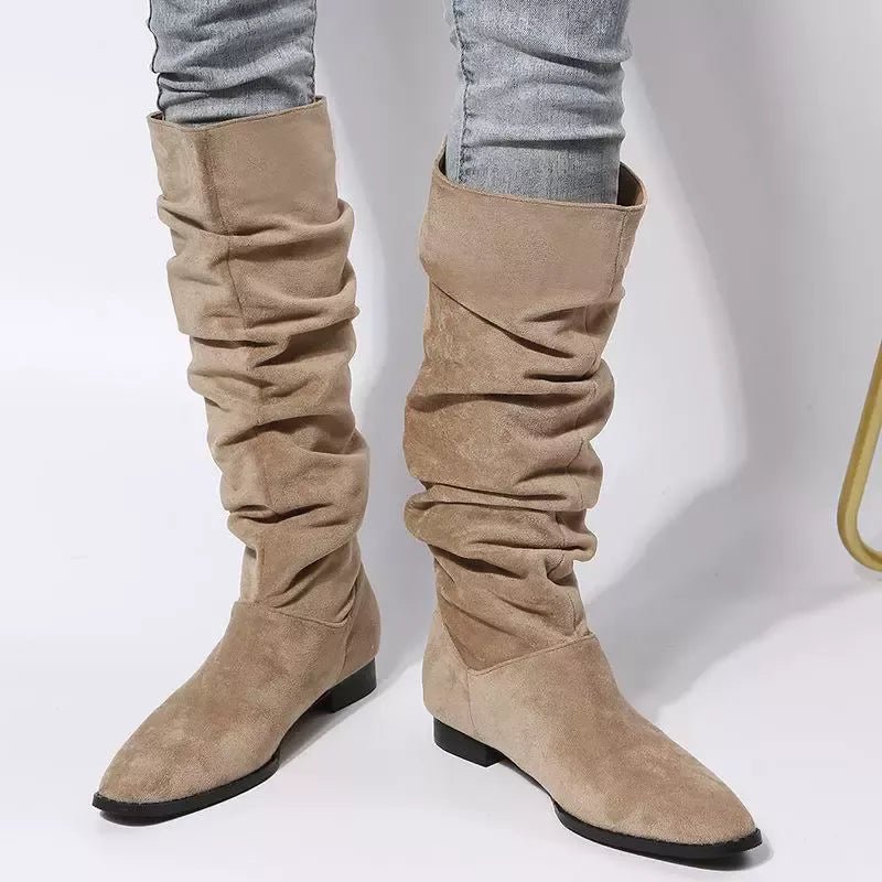 Trendy Slouchy Boots - Khaki-35- - PBNJ FASHIONS