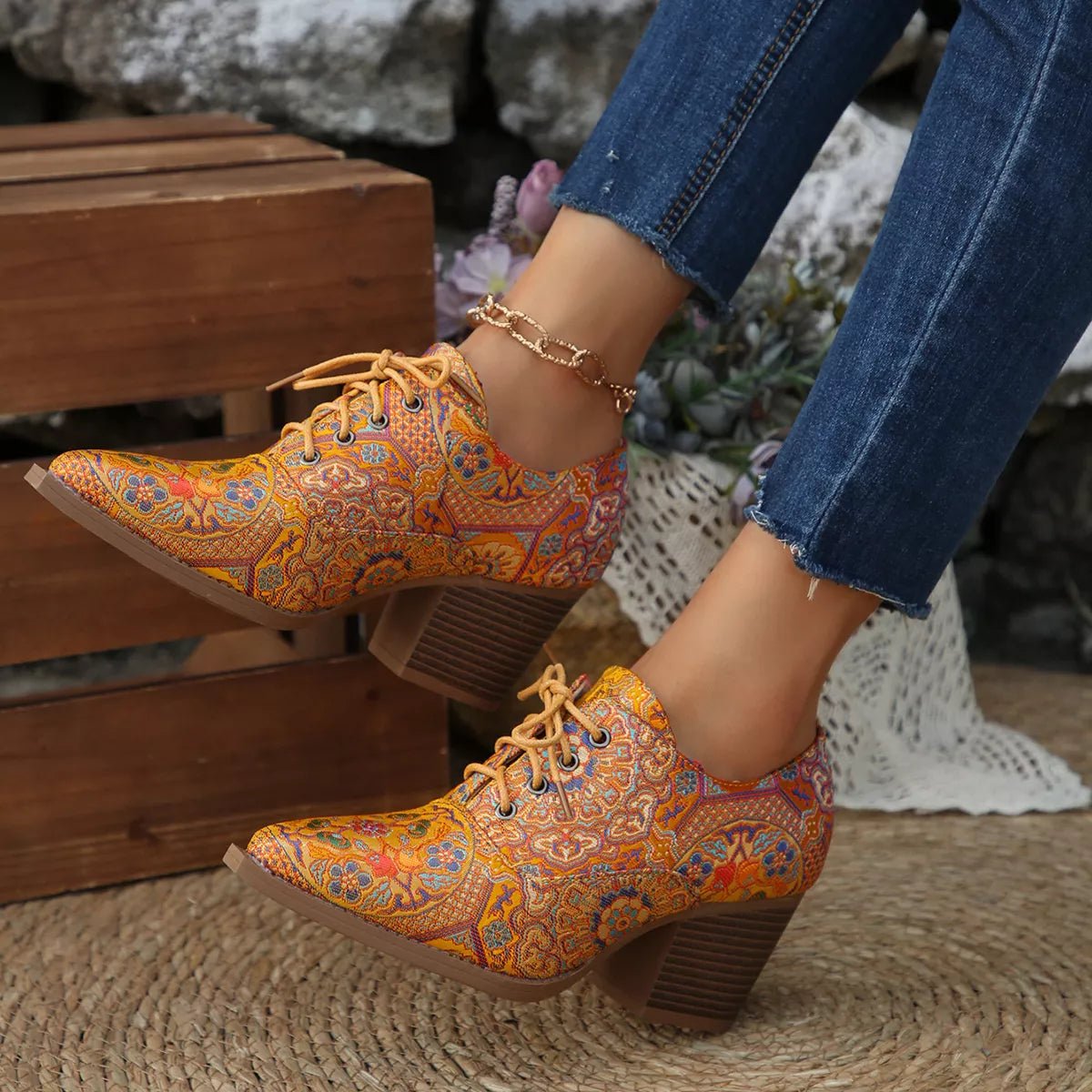 Point Toe Block Heels Ankle Boots - PBNJ FASHIONS