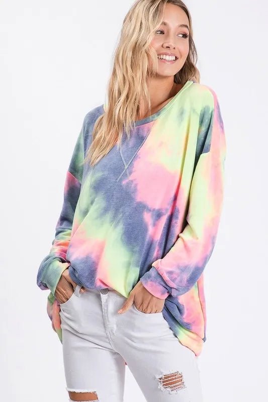 BiBi Tie Dye French Terry Print Top - PBNJ FASHIONS