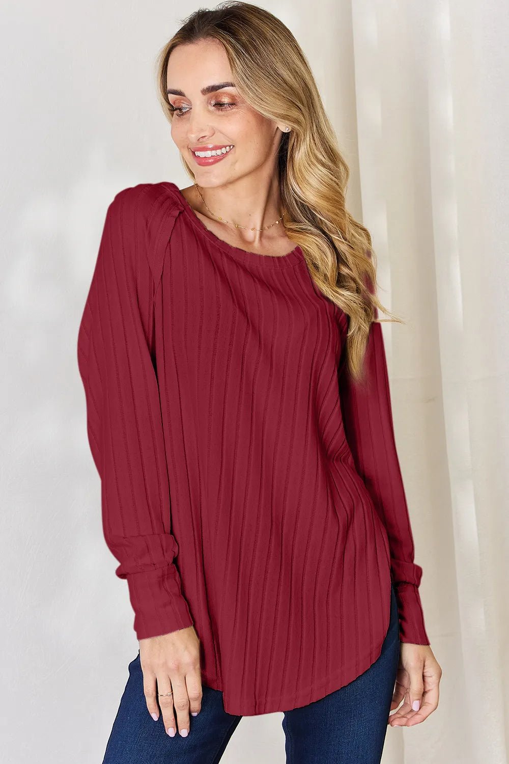 Basic Bae Full Size Ribbed Round Neck Slit T-Shirt - PBNJ FASHIONS