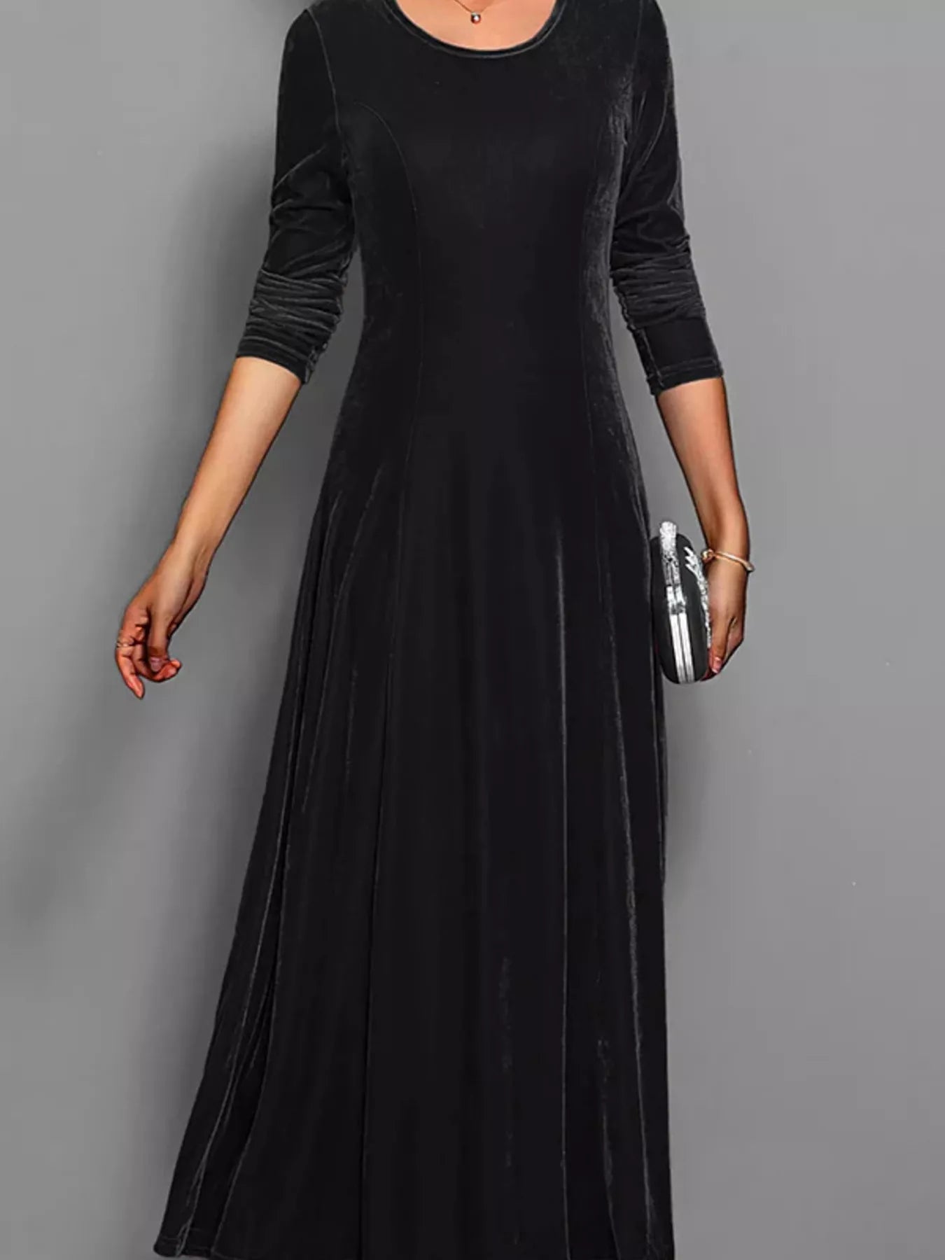 Velvet Long Sleeve A - Line Dress - PBNJ FASHIONS