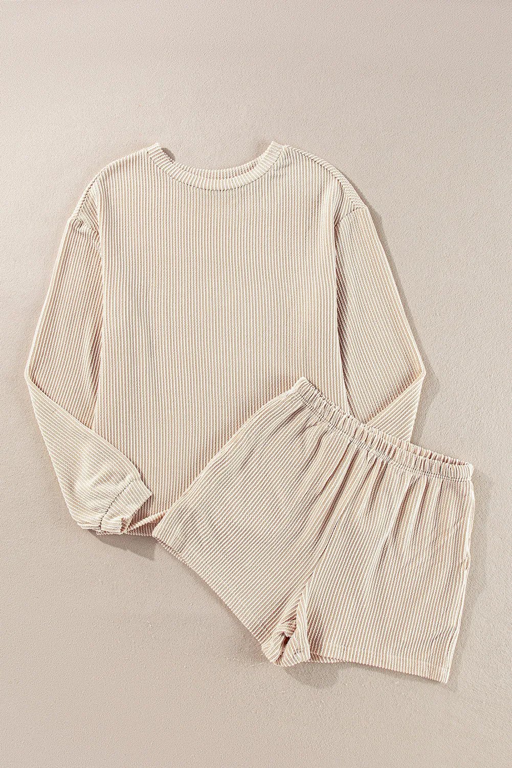 Round Neck Long Sleeve Top and Shorts Set - PBNJ FASHIONS