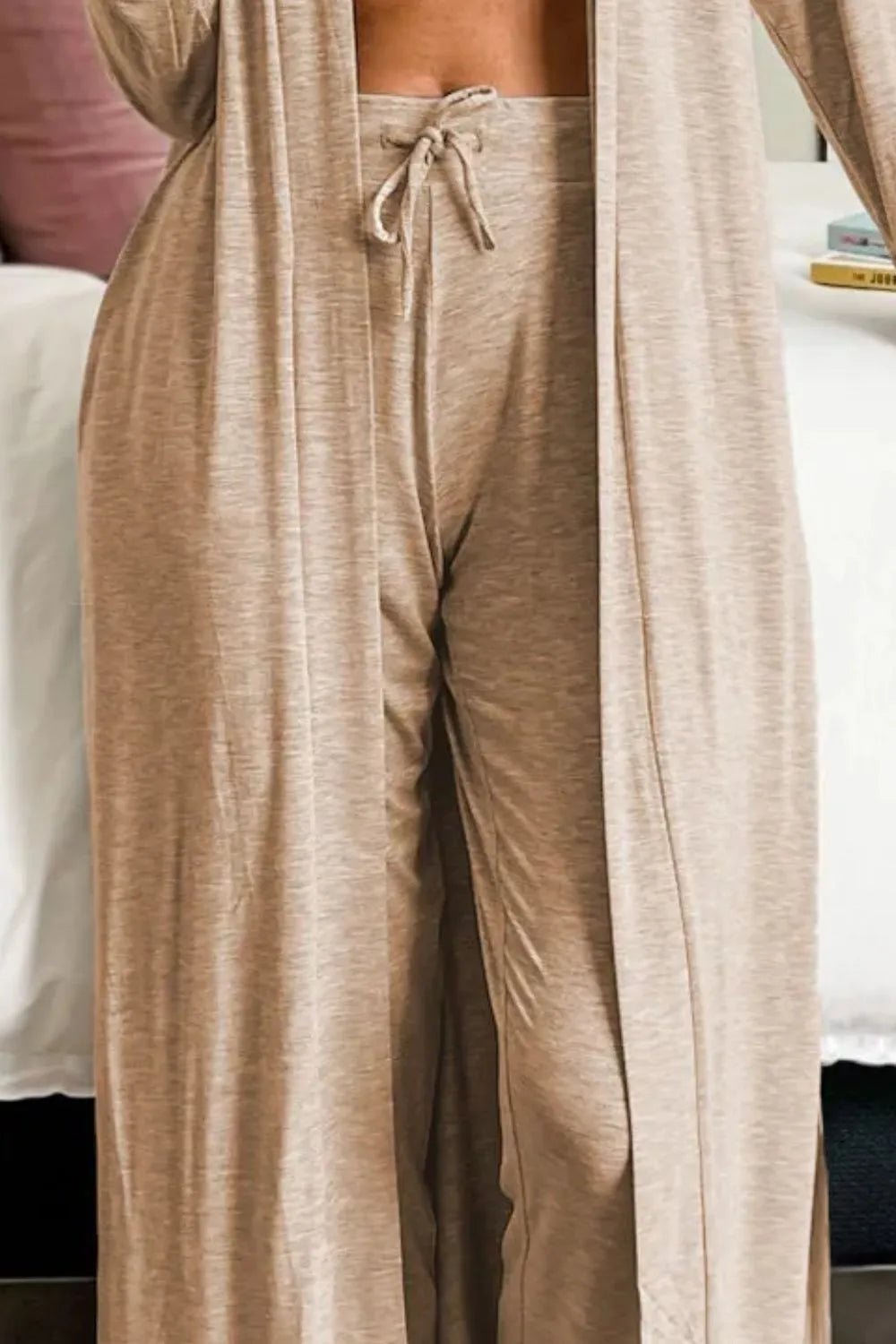 Open Front Long Sleeve Cardigan and Pants Lounge Set - PBNJ FASHIONS