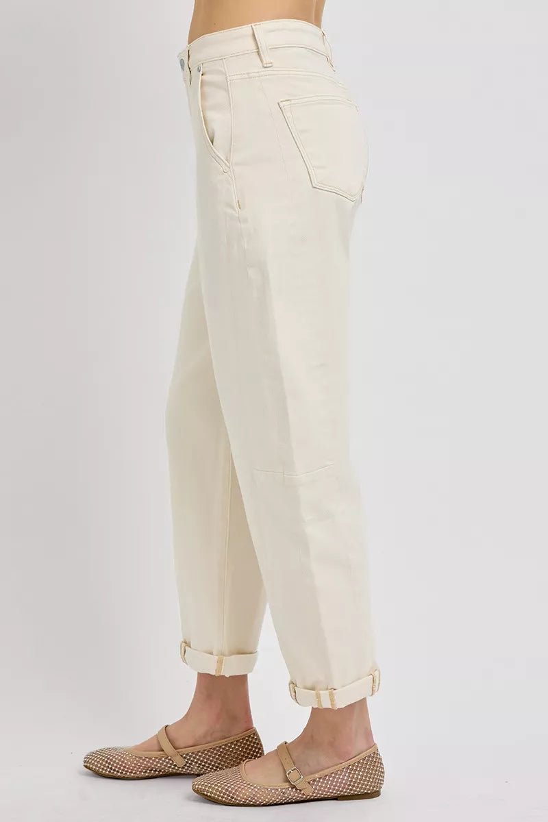 RISEN High Rise Relaxed Barrel Cuffed Jeans - PBNJ FASHIONS