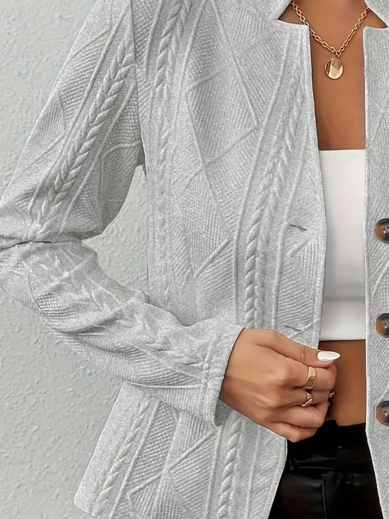 Textured Knit Button - Front Blazer - PBNJ FASHIONS