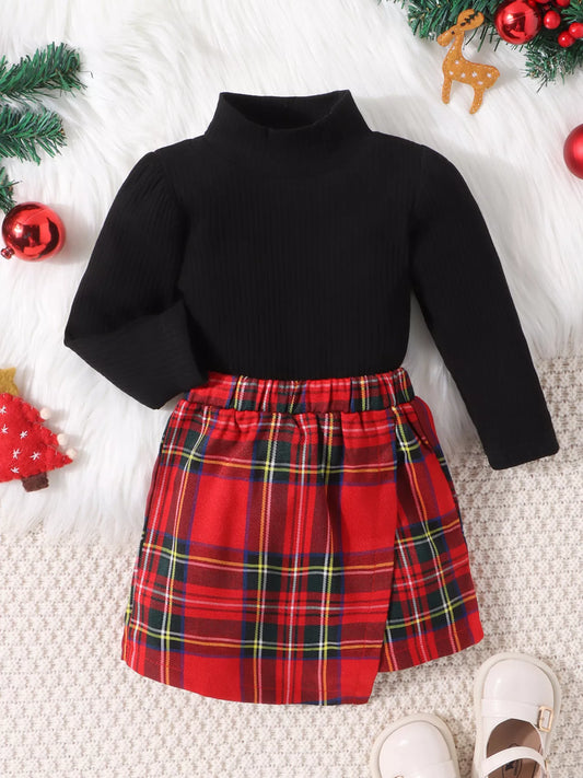 Children's Ribbed Knit Top & Plaid Skirt Set - PBNJ FASHIONS