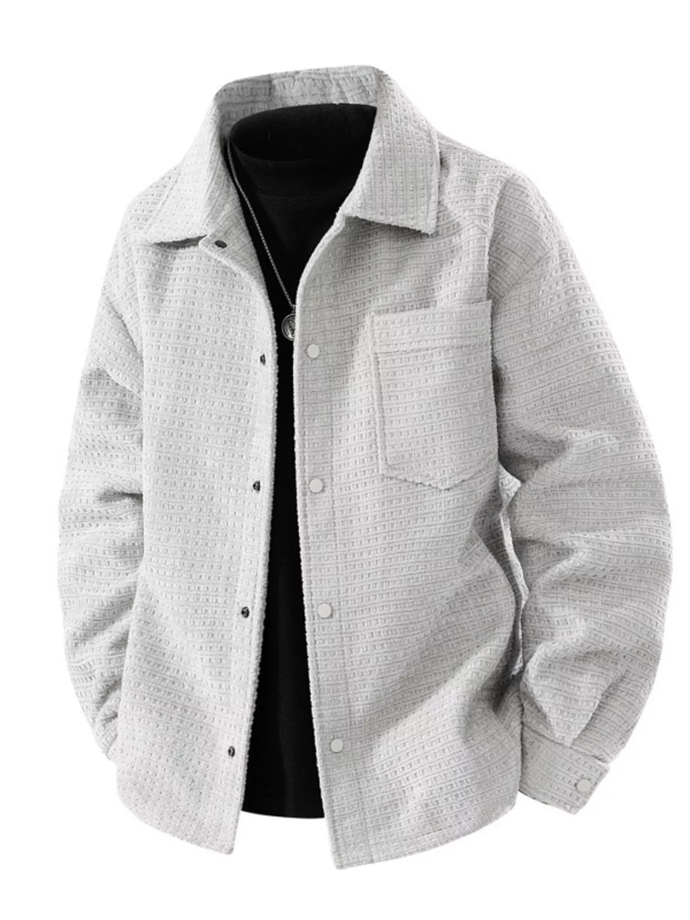 Men's Plus Size Textured Snap Down Shacket - PBNJ FASHIONS
