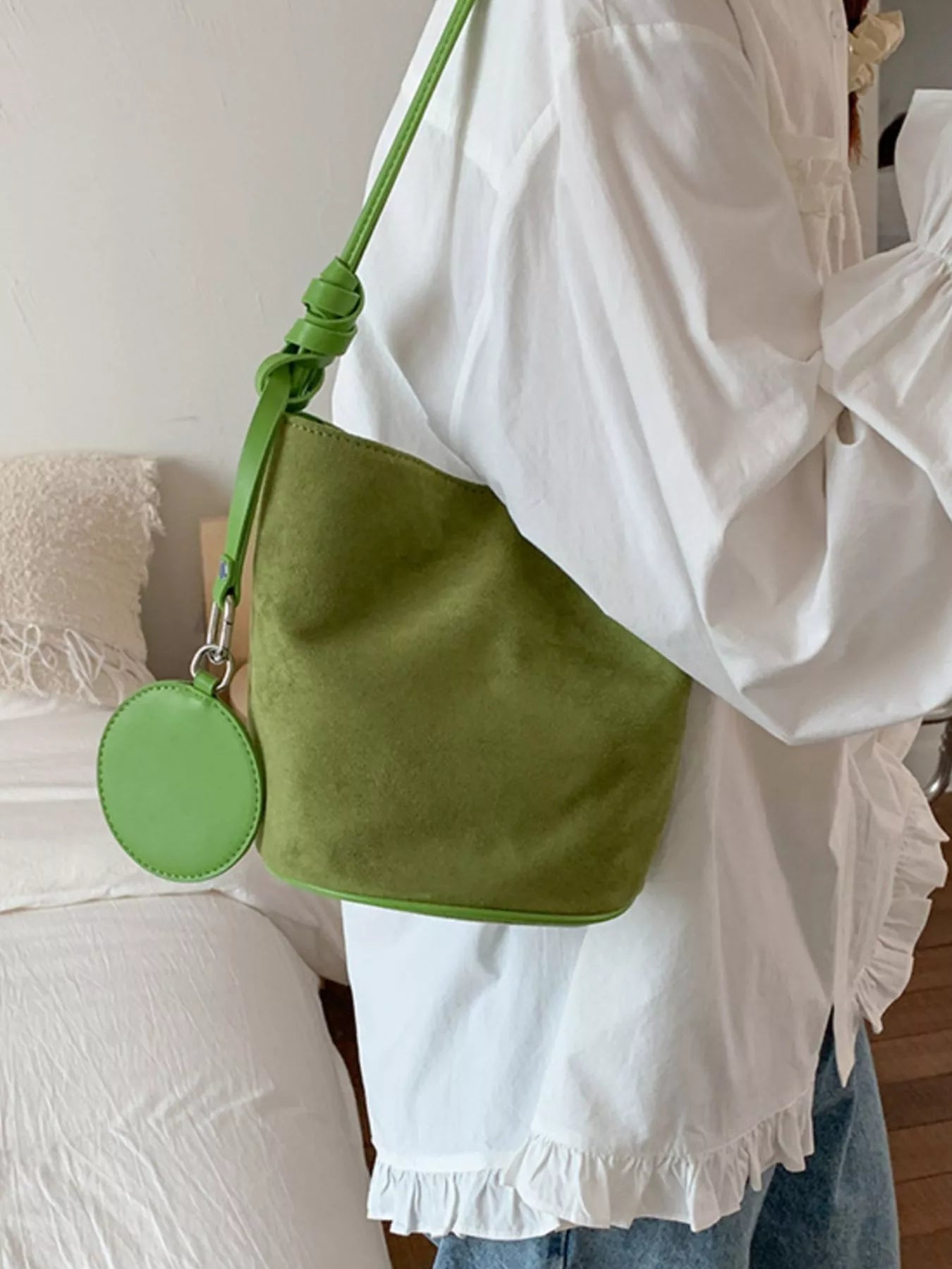 Suede Solid Color Bucket Bag - PBNJ FASHIONS