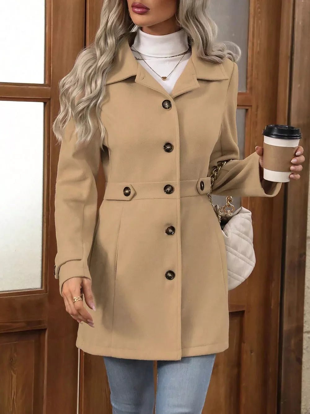 Collared Neck Button Up Coat - PBNJ FASHIONS