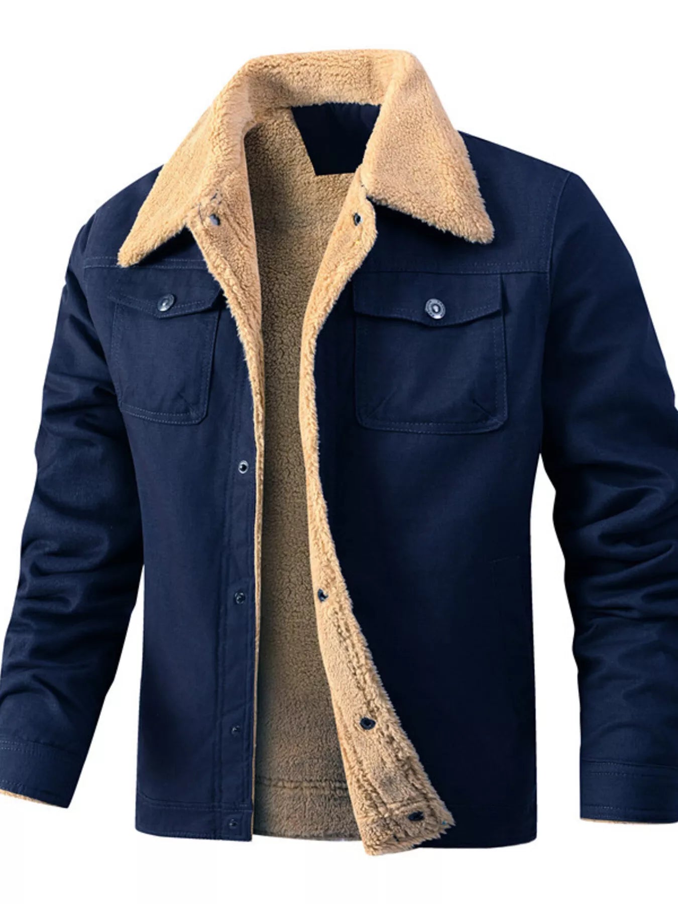 Men's Full Size Sherpa Lined Snap Down Jacket Plus Size - PBNJ FASHIONS