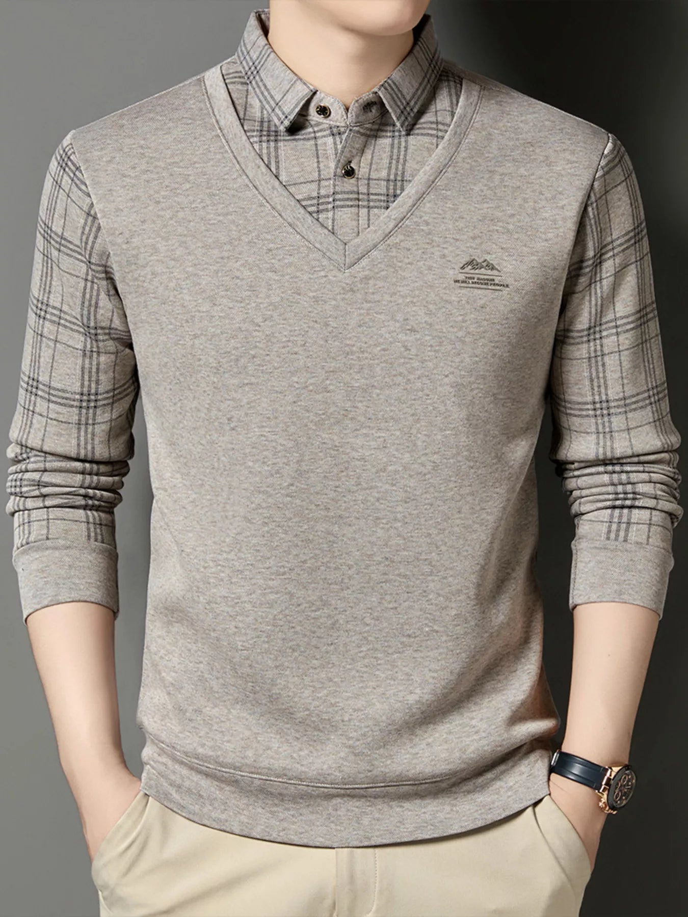 Men's Plus Size Layered Style Long Sleeve T-Shirt - PBNJ FASHIONS