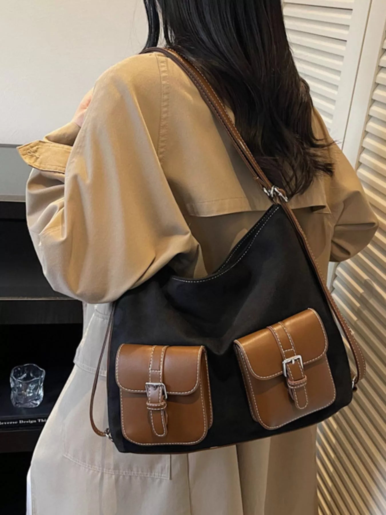 Buckle Pocket Shoulder Handbag - PBNJ FASHIONS
