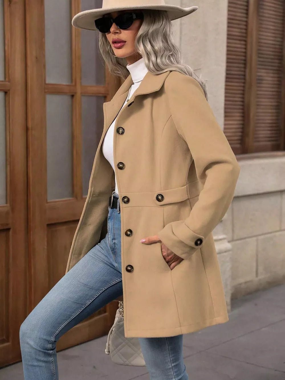 Collared Neck Button Up Coat - PBNJ FASHIONS