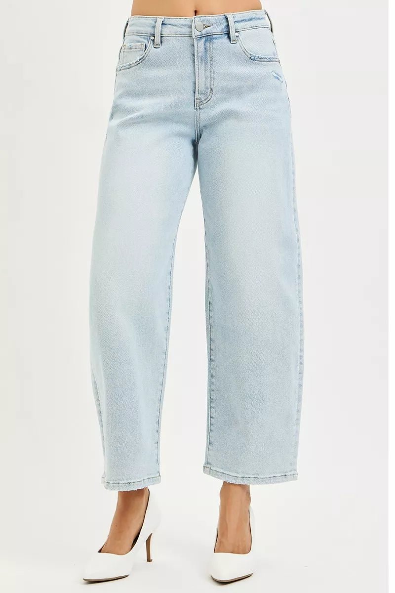 RISEN High Rise Crop Barrel Jeans - PBNJ FASHIONS