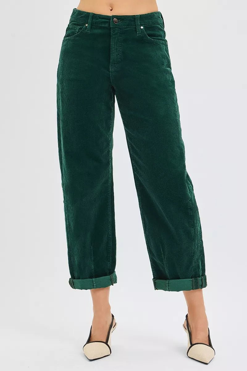 RISEN High Rise Crop Barrel Cordurory Pants - PBNJ FASHIONS