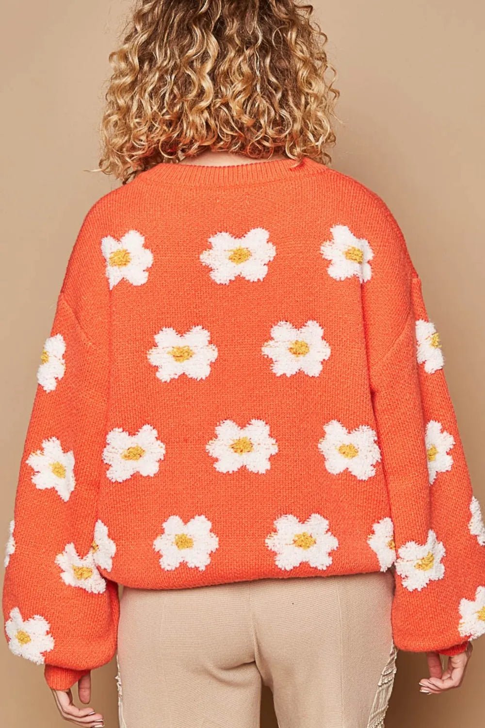 POL Daisy Pattern Drop Shoulder Sweater - PBNJ FASHIONS