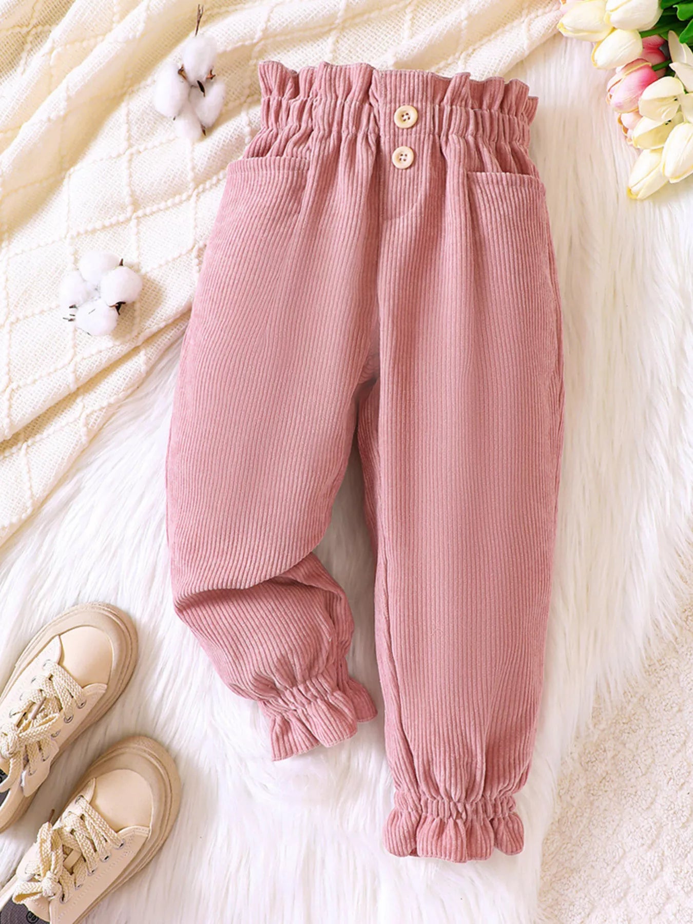 Children's Ruffled Hem Corduroy Pants - PBNJ FASHIONS