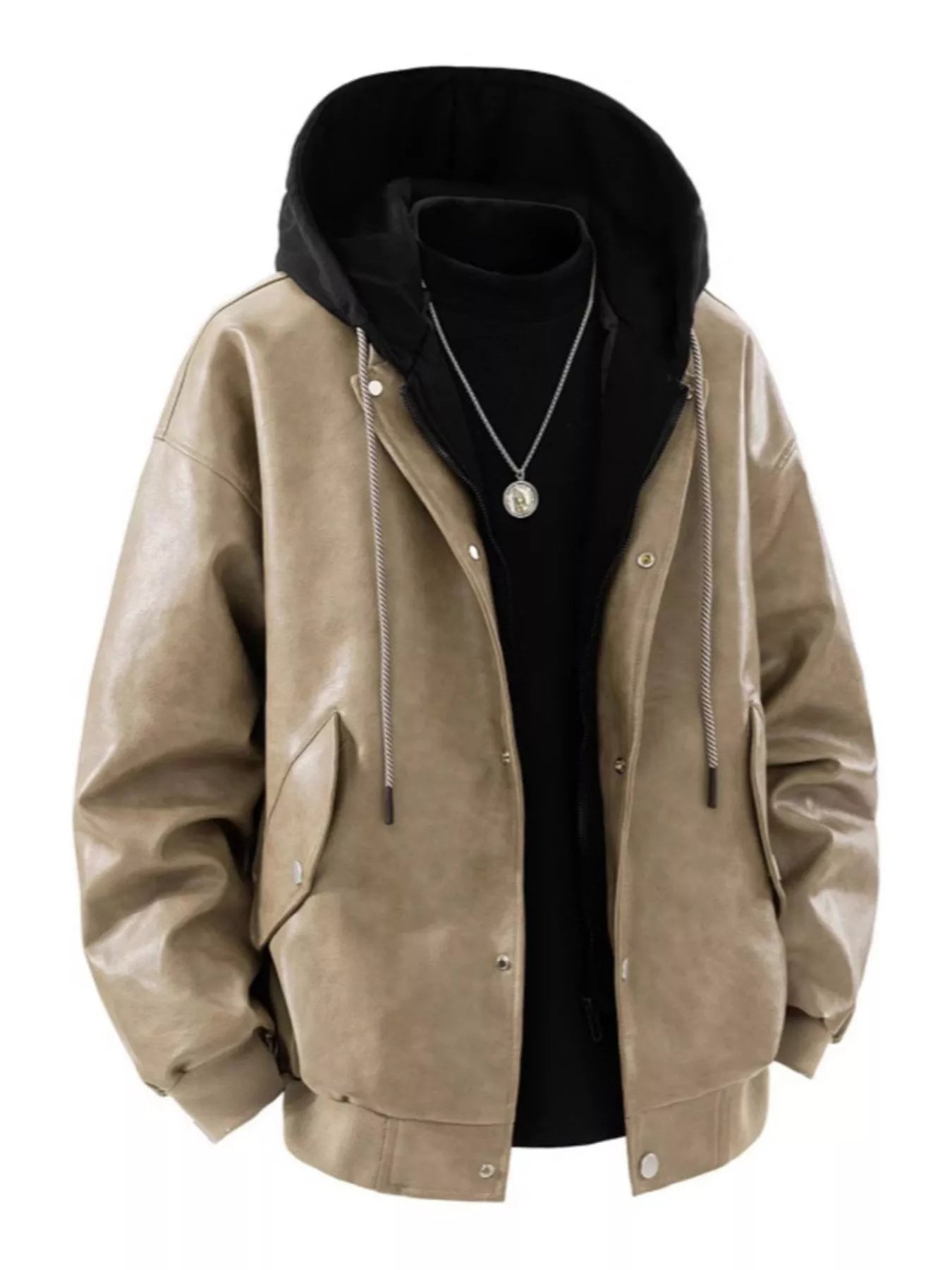 Men's Plus Size Hooded Faux Leather Moto Jacket - PBNJ FASHIONS