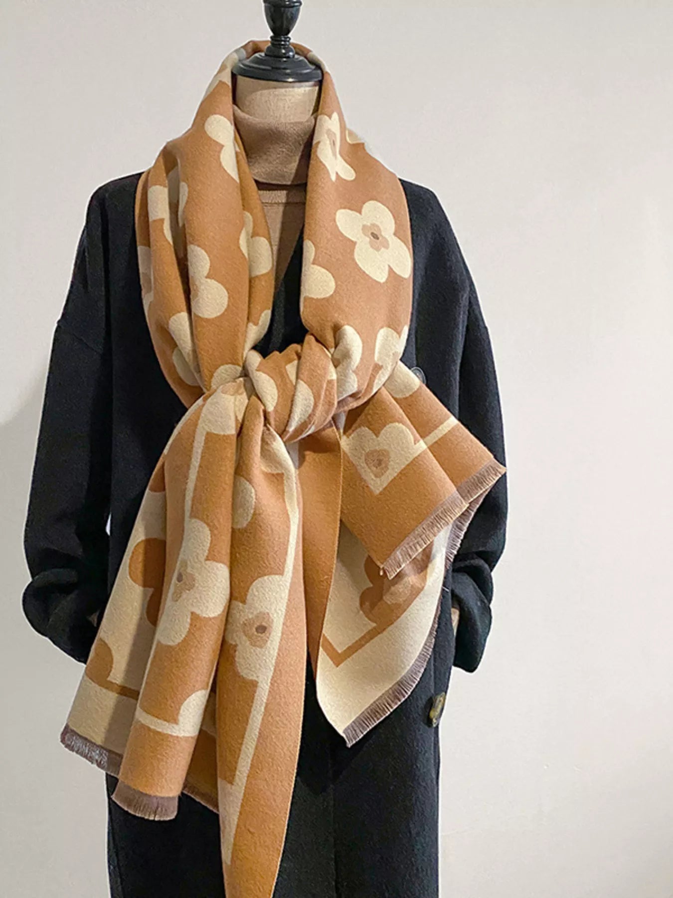 Floral Print Raw Hen Scarf - PBNJ FASHIONS