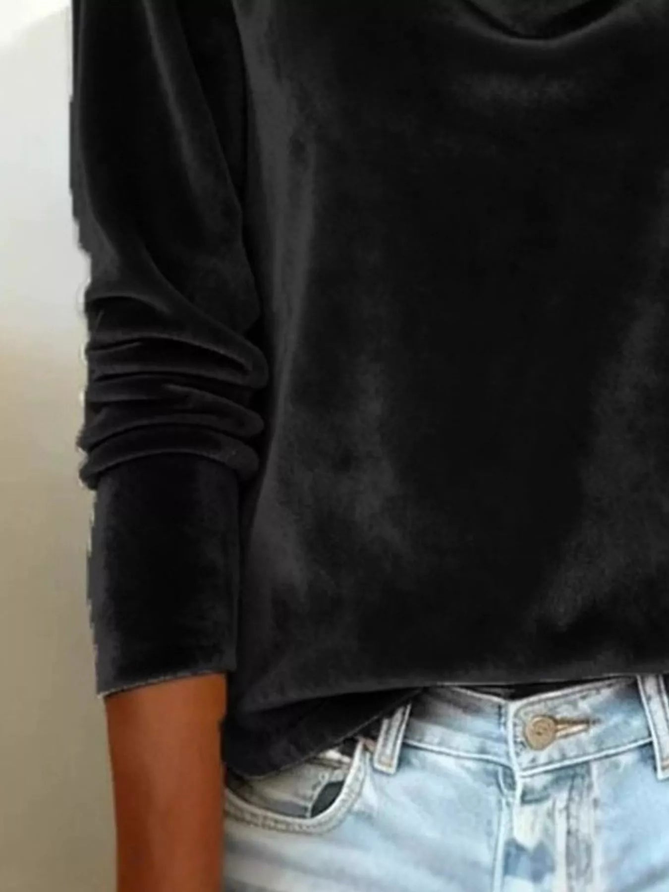 Velvet Cowl Neck Long Sleeve T-Shirt - PBNJ FASHIONS