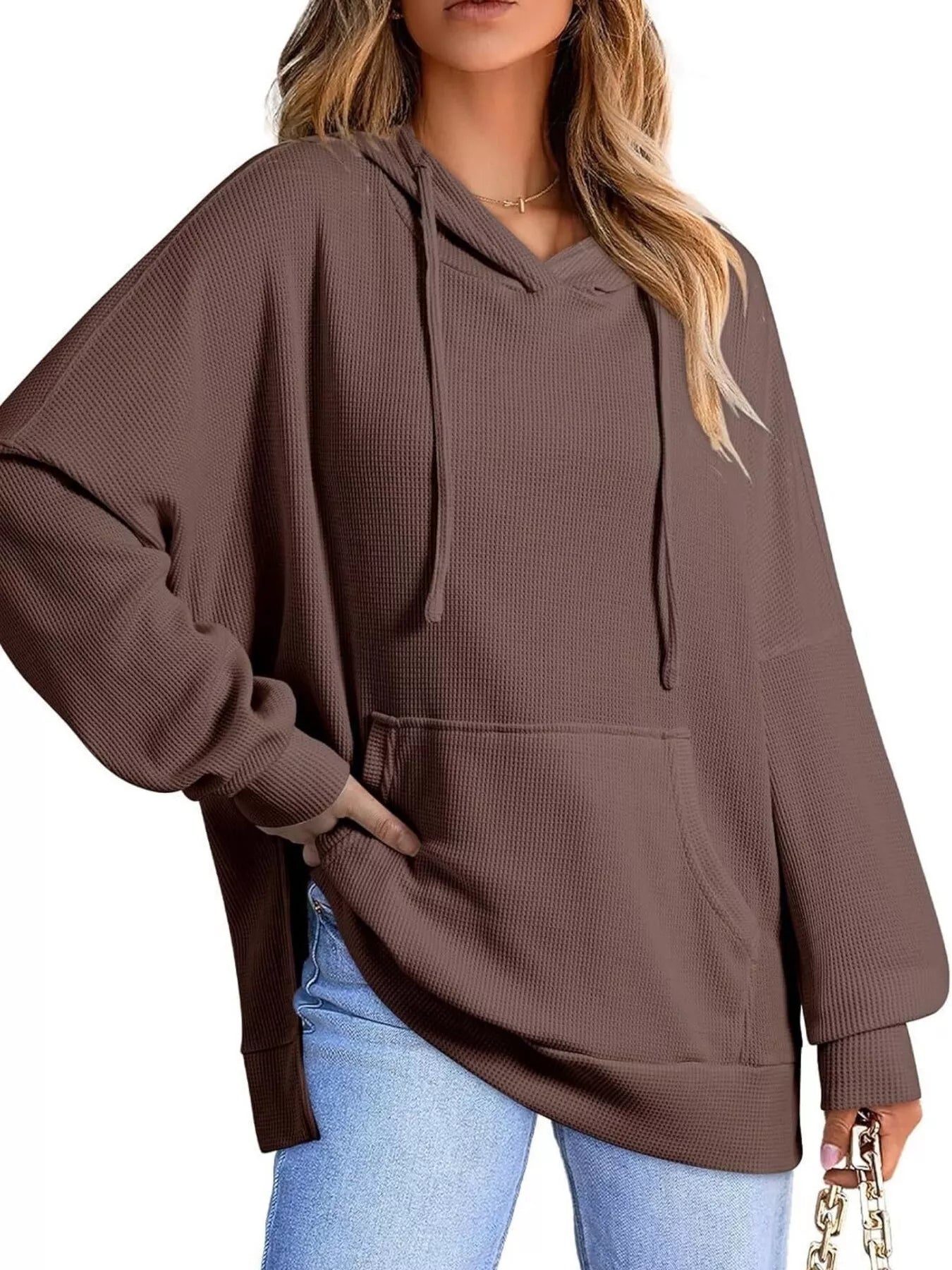 Oversized Drawstring Side Slit Hoodie - PBNJ FASHIONS