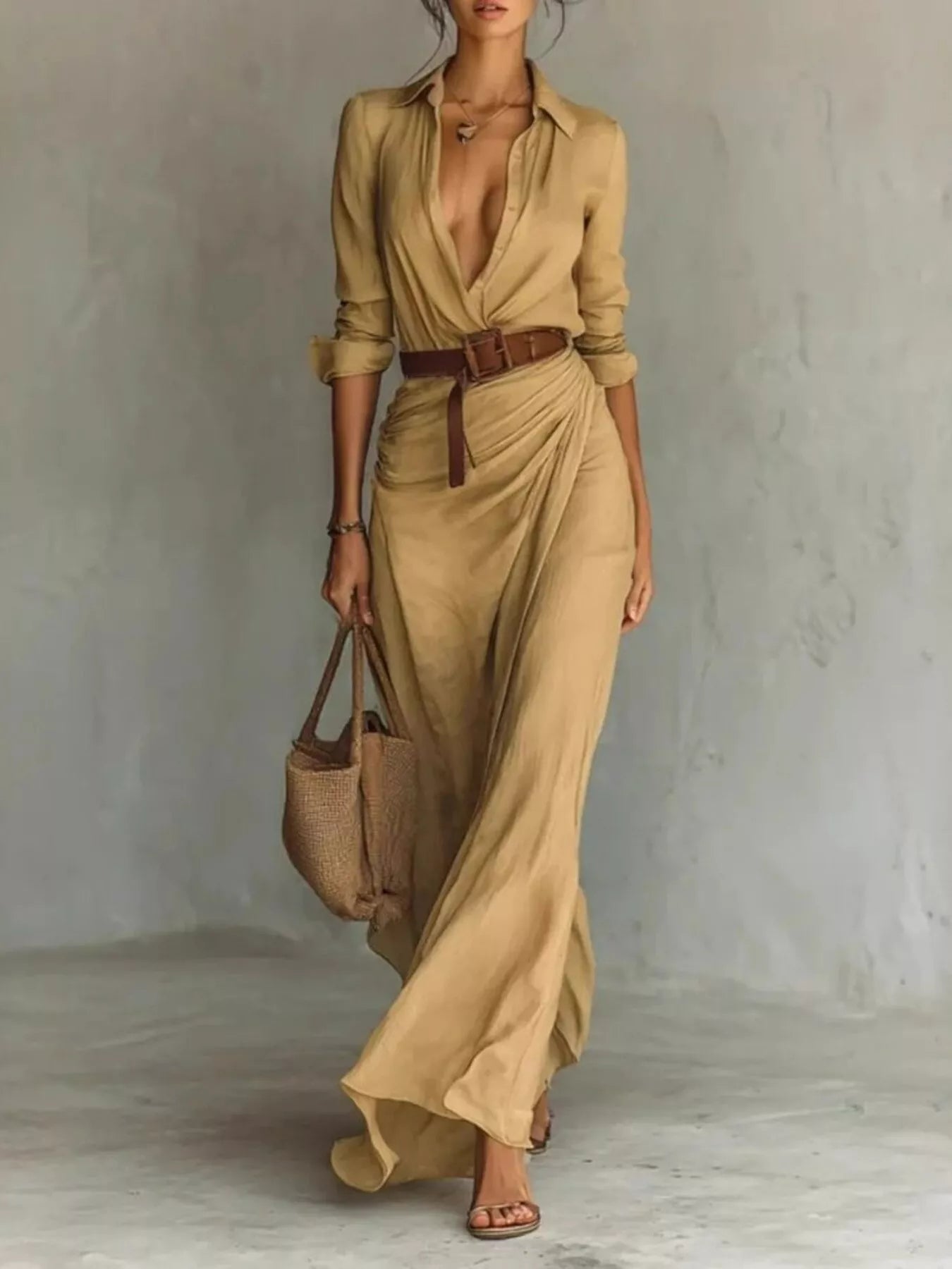 Full Size Ruched Long Sleeve Maxi Dress Plus Size - PBNJ FASHIONS