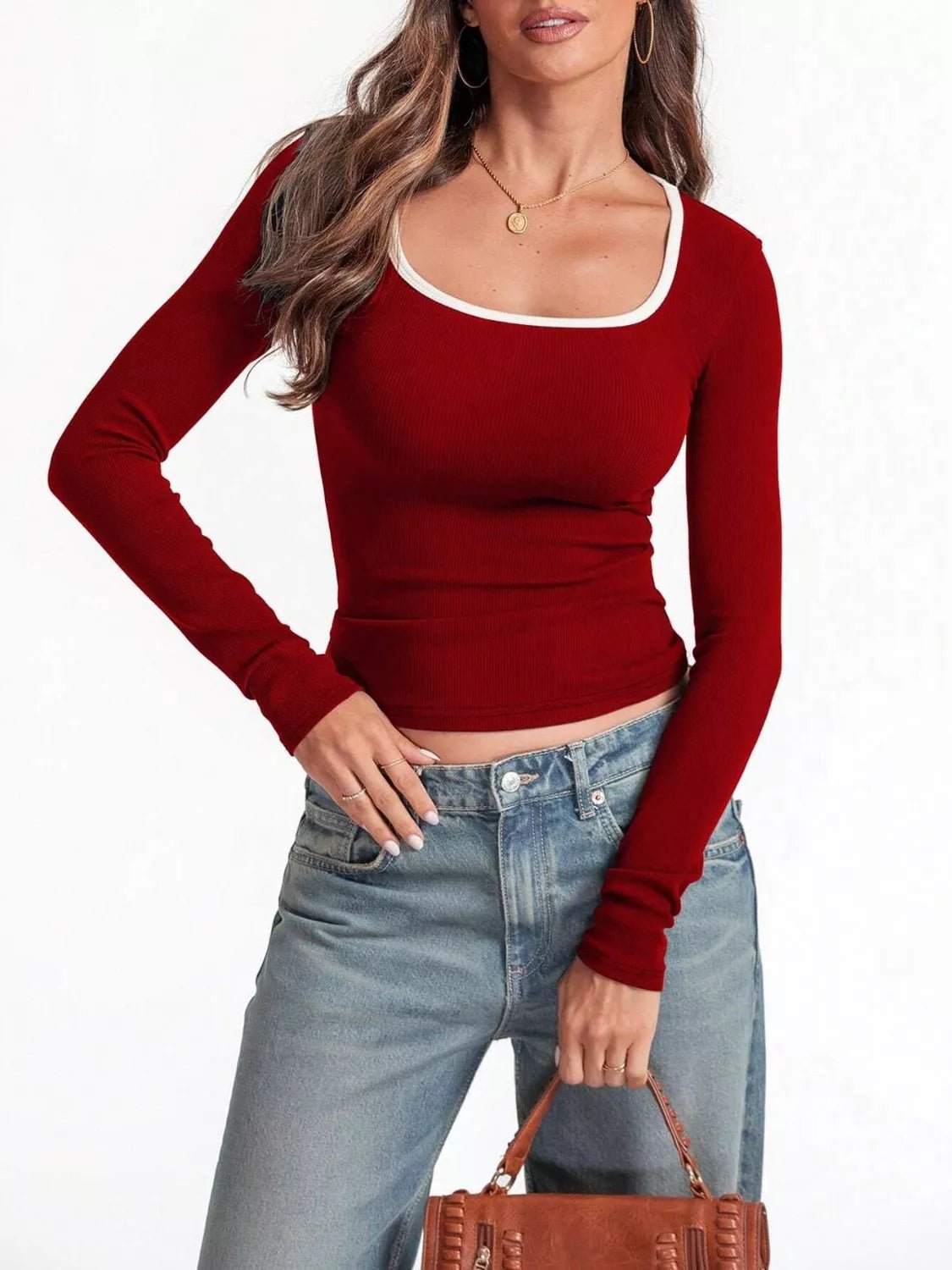 Contrast Trim Long Sleeve Top - PBNJ FASHIONS