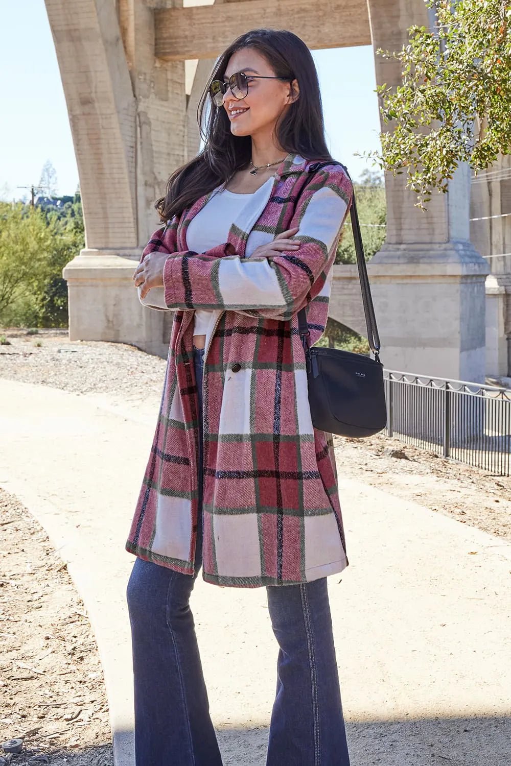 Double Take Full Size Plaid Button Up Lapel Collar Coat - PBNJ FASHIONS