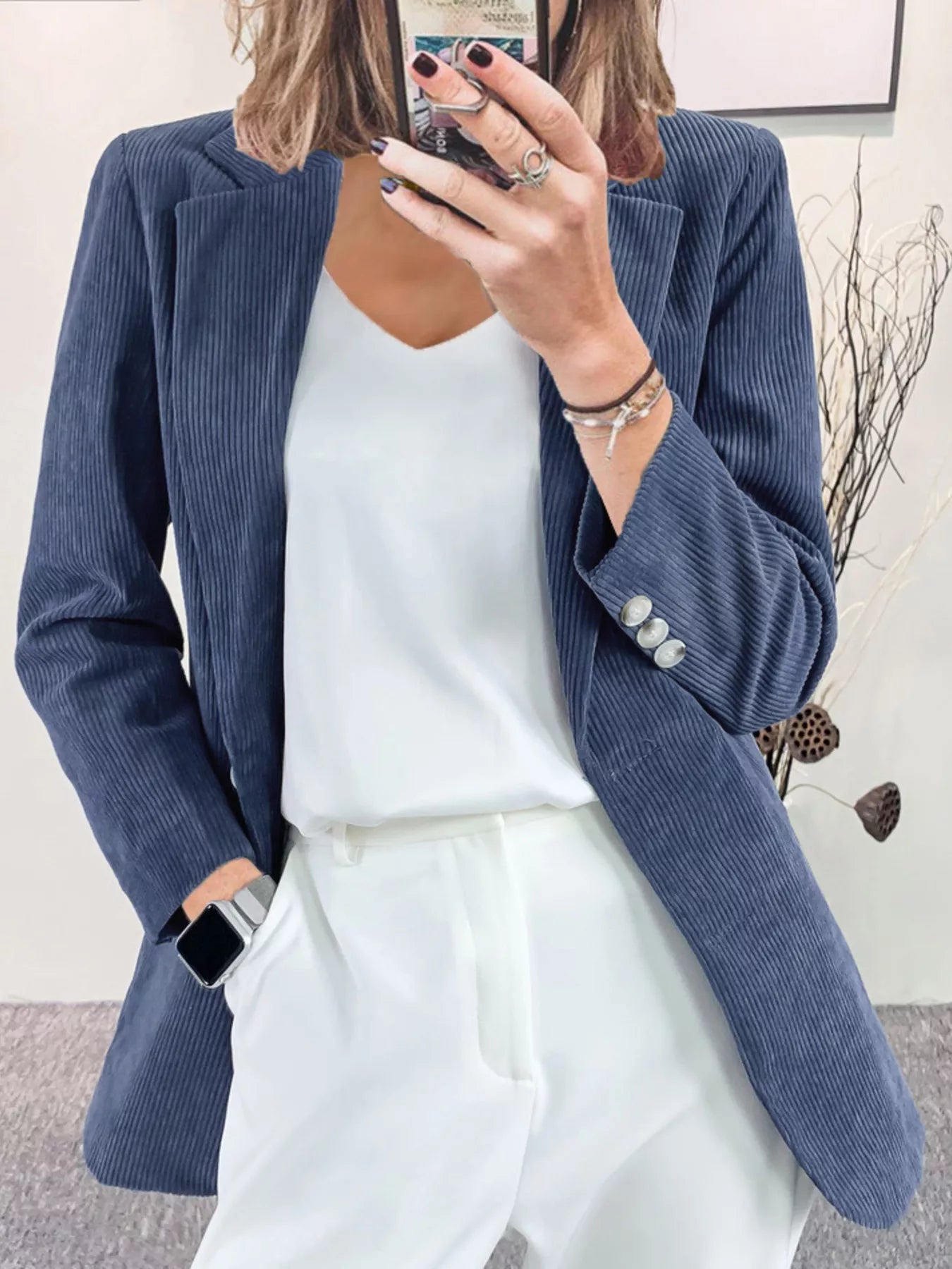 Corduroy Lapel Collar Casual Blazer - PBNJ FASHIONS