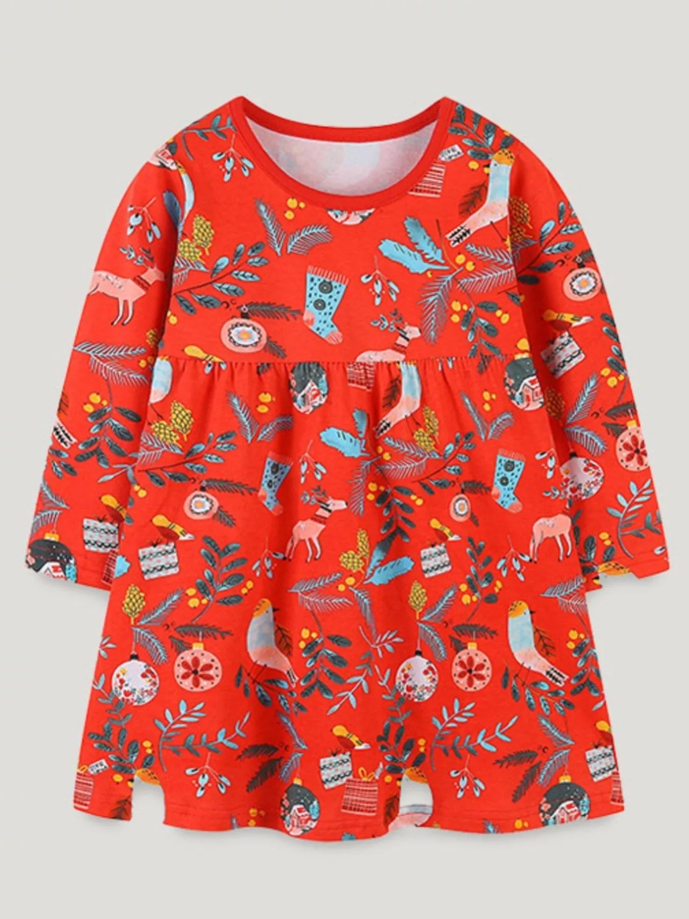 Children's Christmas Print Long Sleeve Dress - PBNJ FASHIONS