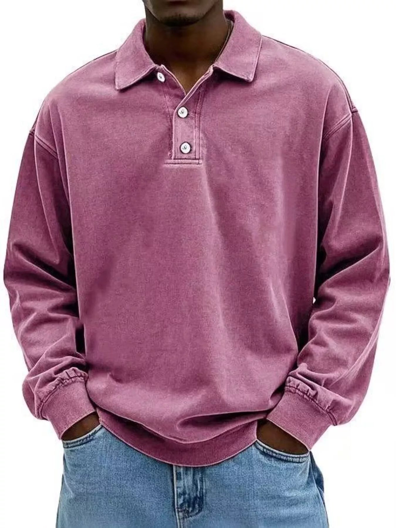 Men's Full Size Washed Long Sleeve Polo Plus Size - PBNJ FASHIONS
