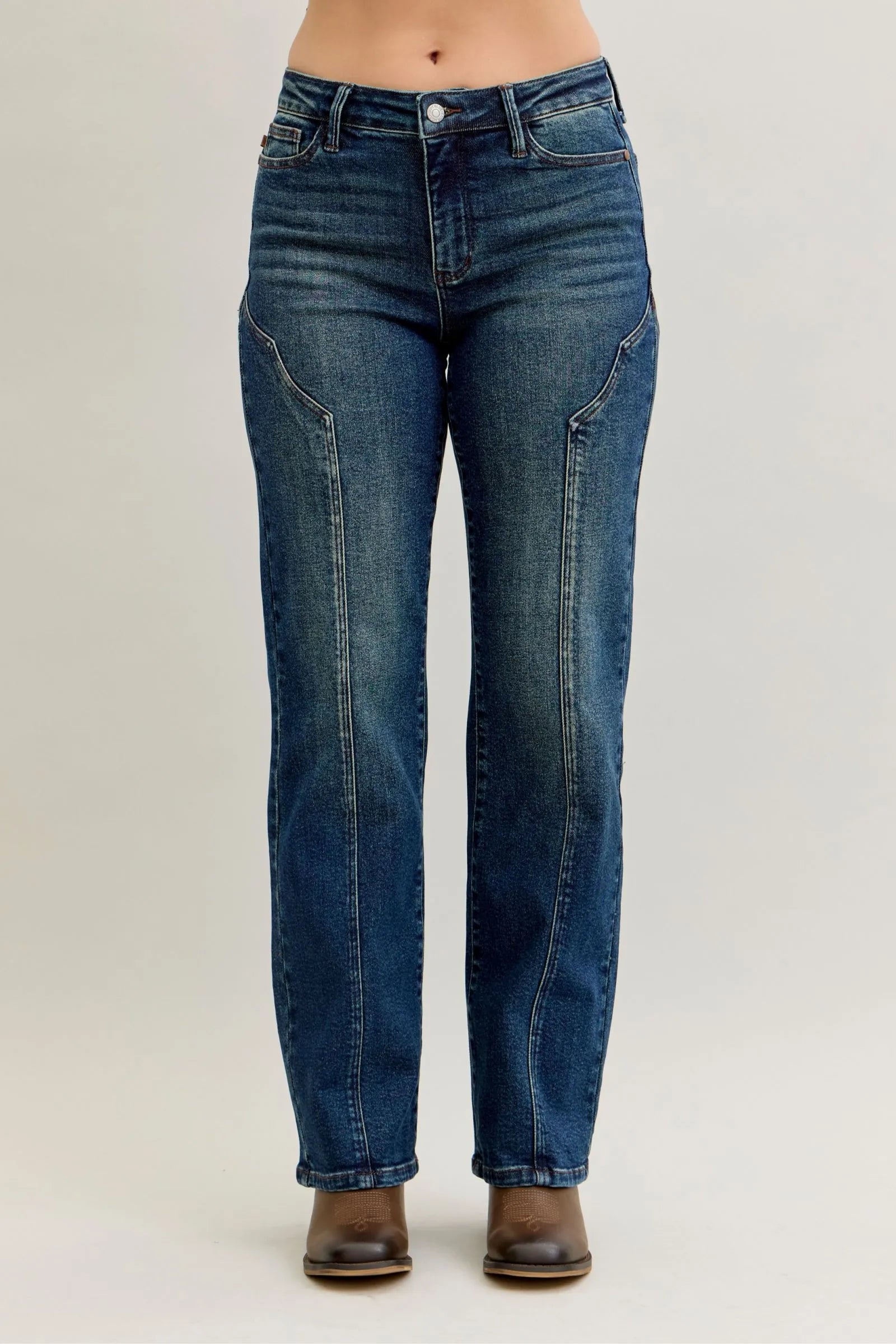 Judy Blue Full Size Seam Detail Straight Leg Jeans Plus Size - PBNJ FASHIONS