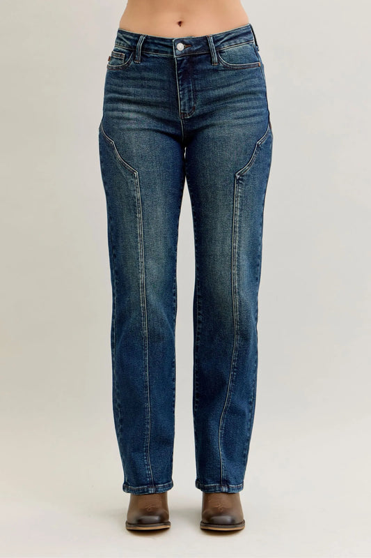 Judy Blue Full Size Seam Detail Straight Leg Jeans Plus Size - PBNJ FASHIONS