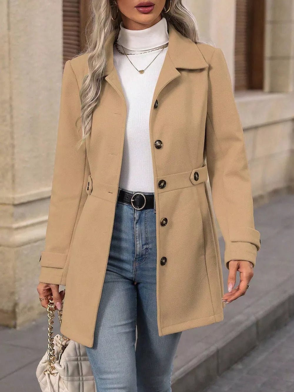 Collared Neck Button Up Coat - PBNJ FASHIONS