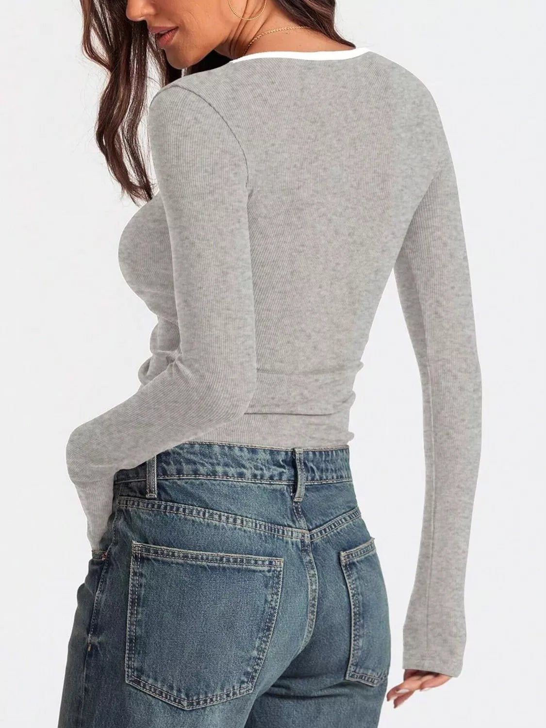 Contrast Trim Long Sleeve Top - PBNJ FASHIONS
