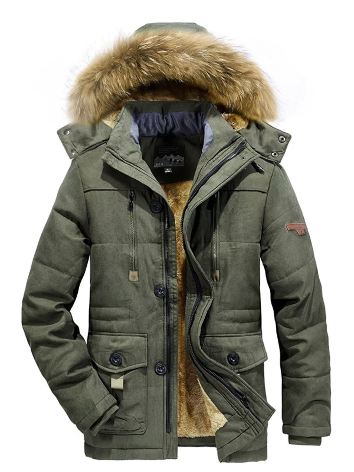 Men's Plus Size Fuzzy Hooded Zip Up Parka Coat - PBNJ FASHIONS