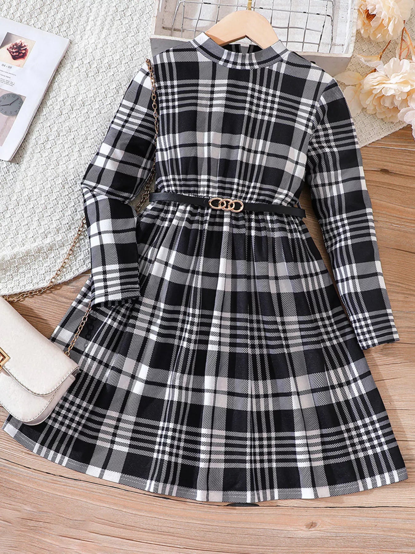 Children's Plaid Print Long Sleeve Dress - PBNJ FASHIONS