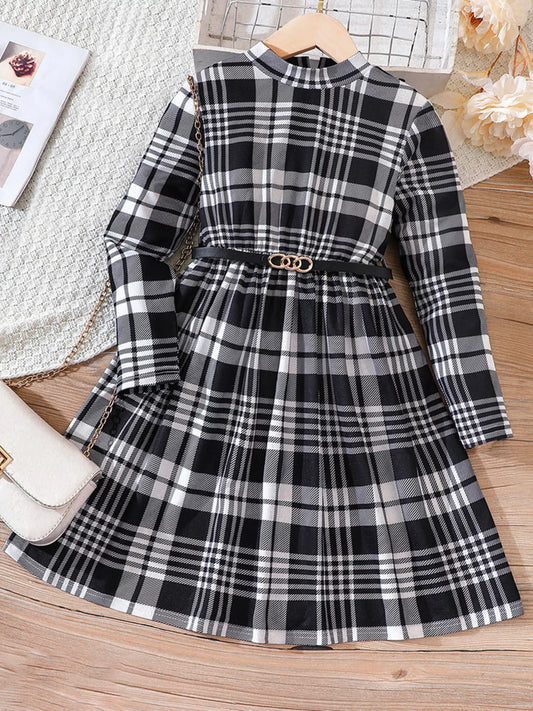 Children's Plaid Print Long Sleeve Dress - PBNJ FASHIONS