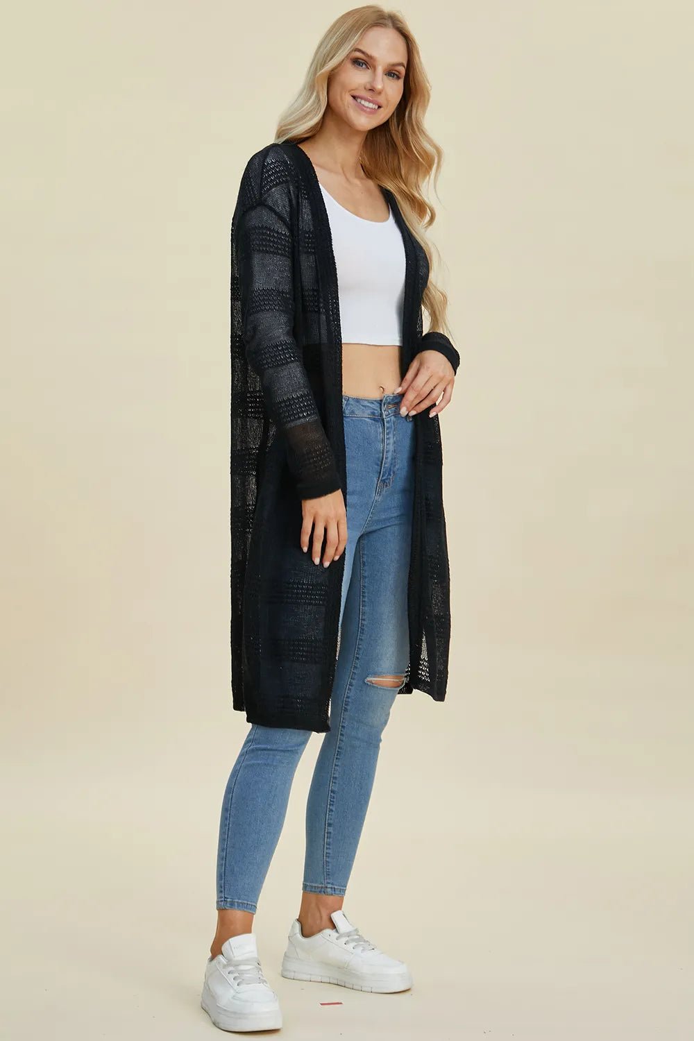 Double Take Full Size Open Front Longline Cardigan - PBNJ FASHIONS