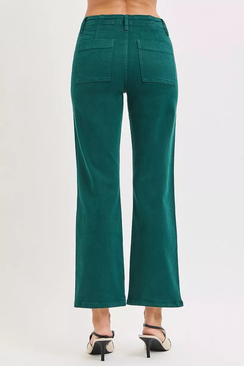 RISEN High Rise Ankle Flare Patch Pocket Jeans - PBNJ FASHIONS