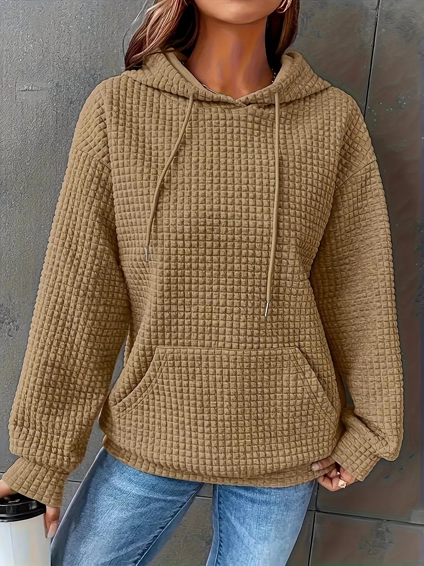Textured Knit Drawstring Hoodie - PBNJ FASHIONS