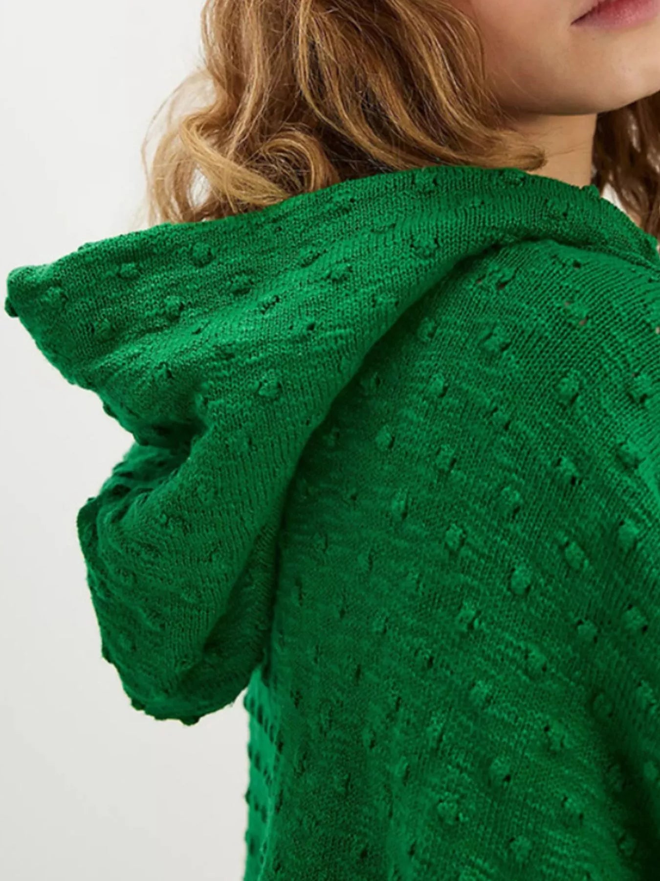 Textured Dot Knit Long Sleeve Hooded Sweater - PBNJ FASHIONS