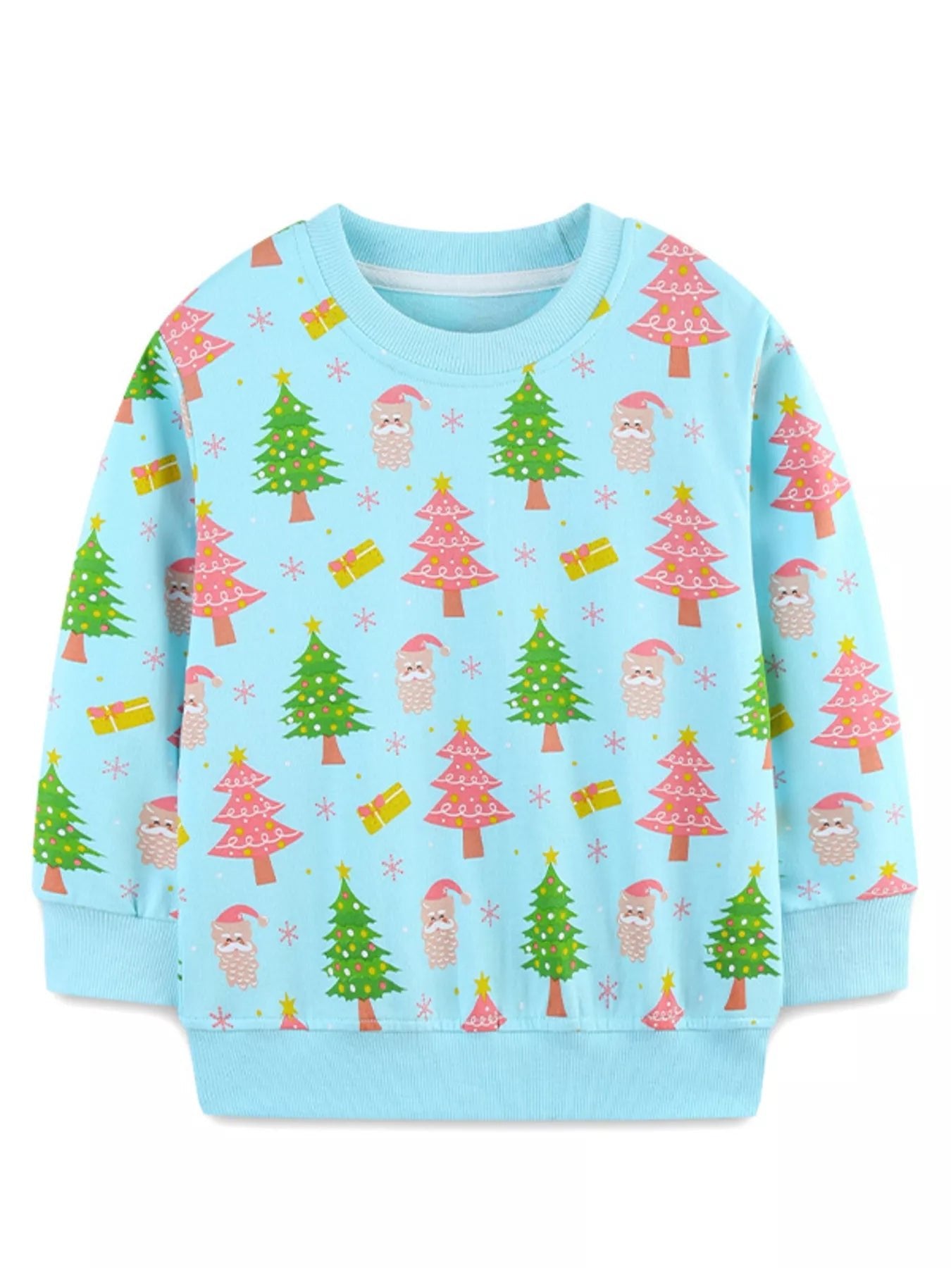 Children's Christmas Tree & Santa Print Crew Neck Sweatshirt - PBNJ FASHIONS