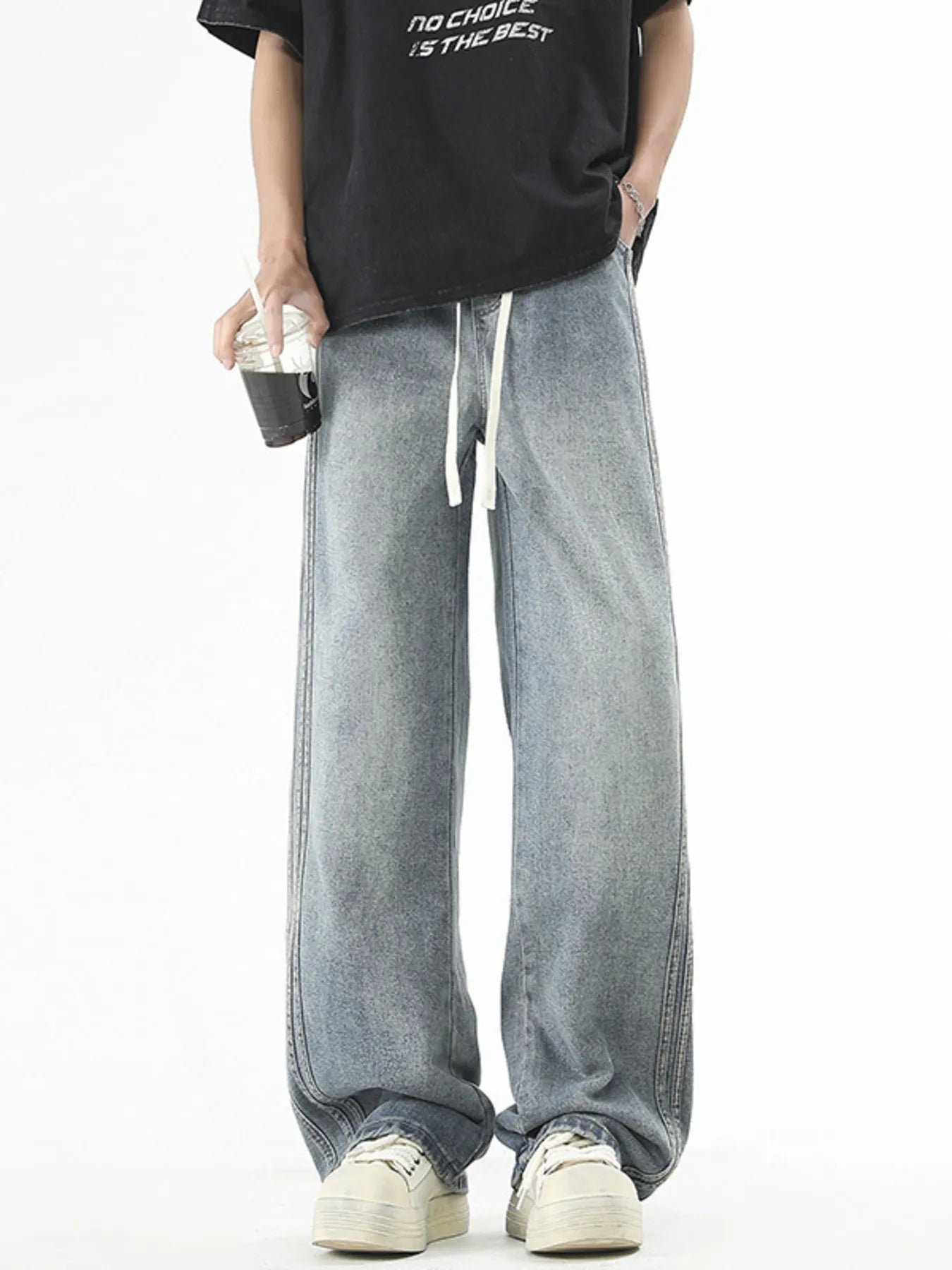 Men's Plus Size Vintage Wash Wide Leg Jeans - PBNJ FASHIONS