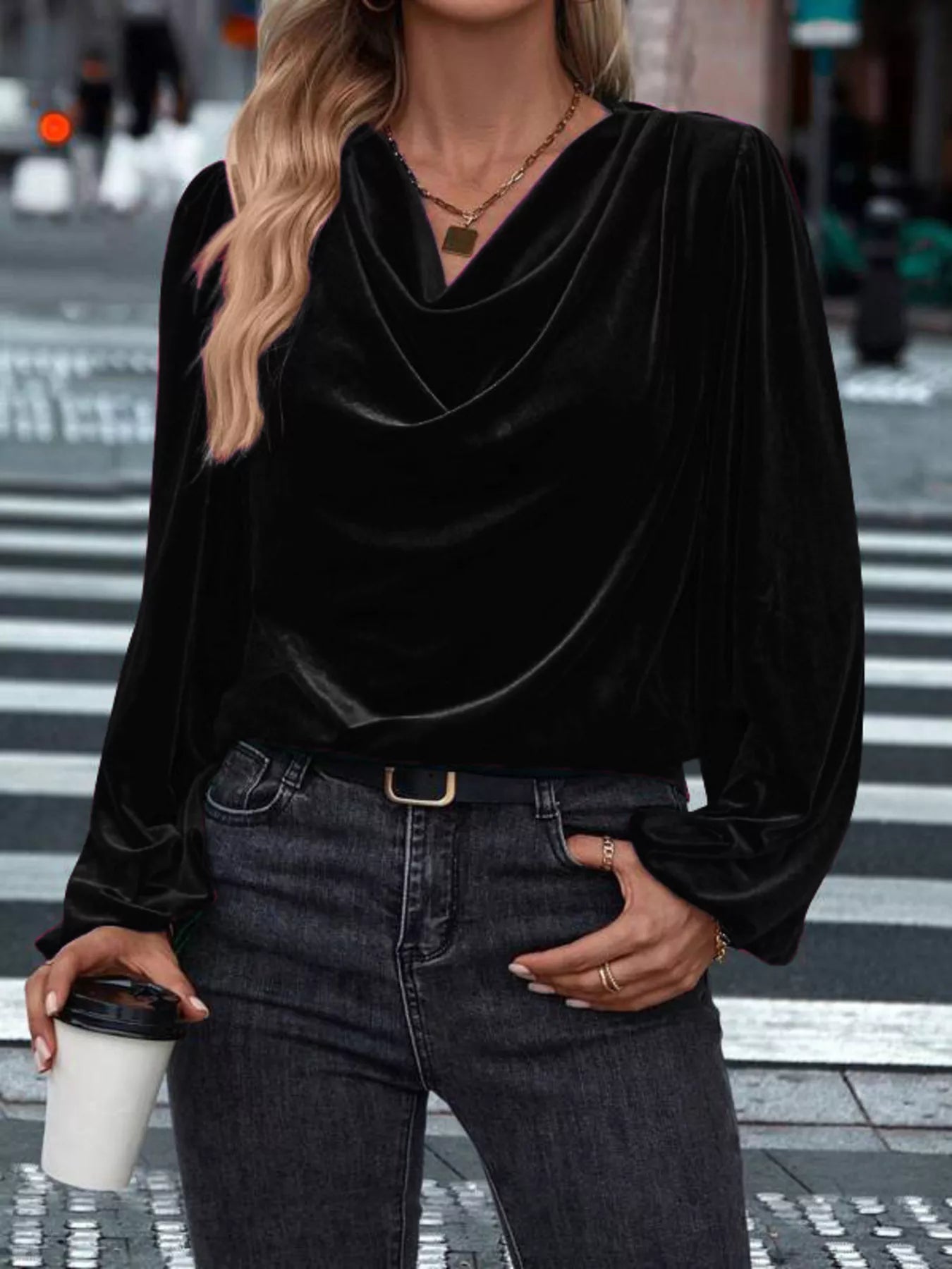 Full Size Velvet Cowl Neck Blouse Plus Size - PBNJ FASHIONS