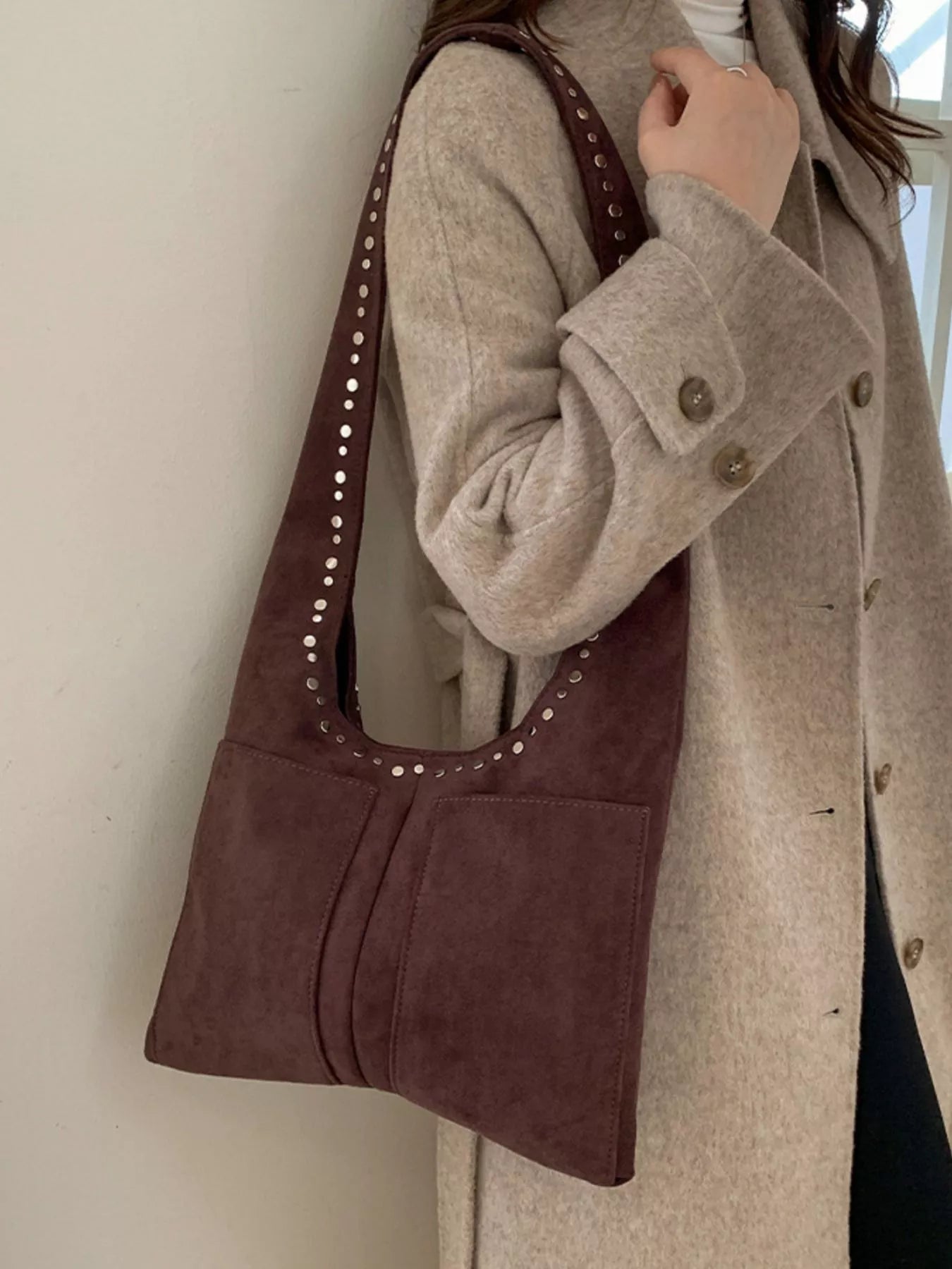 Studded Suede Shoulder Bag - PBNJ FASHIONS