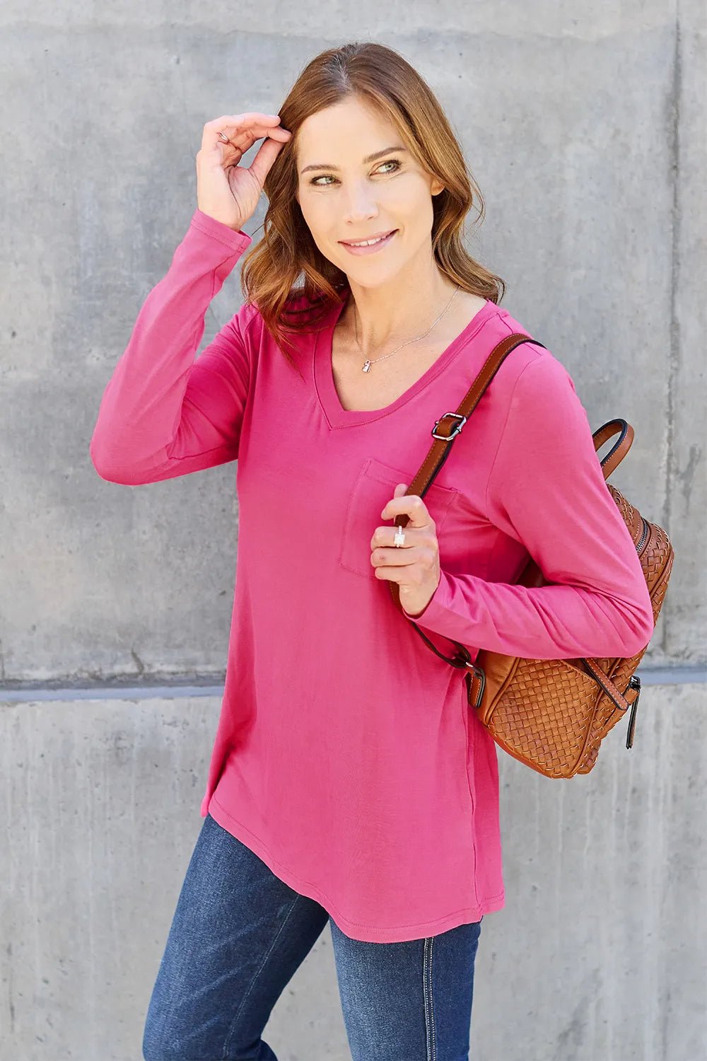 Basic Bae Full Size V - Neck Long Sleeve Top - PBNJ FASHIONS
